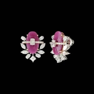 Cabochon Star Ruby & Oval Diamond Garland Studs in 14K Two-Tone Gold
