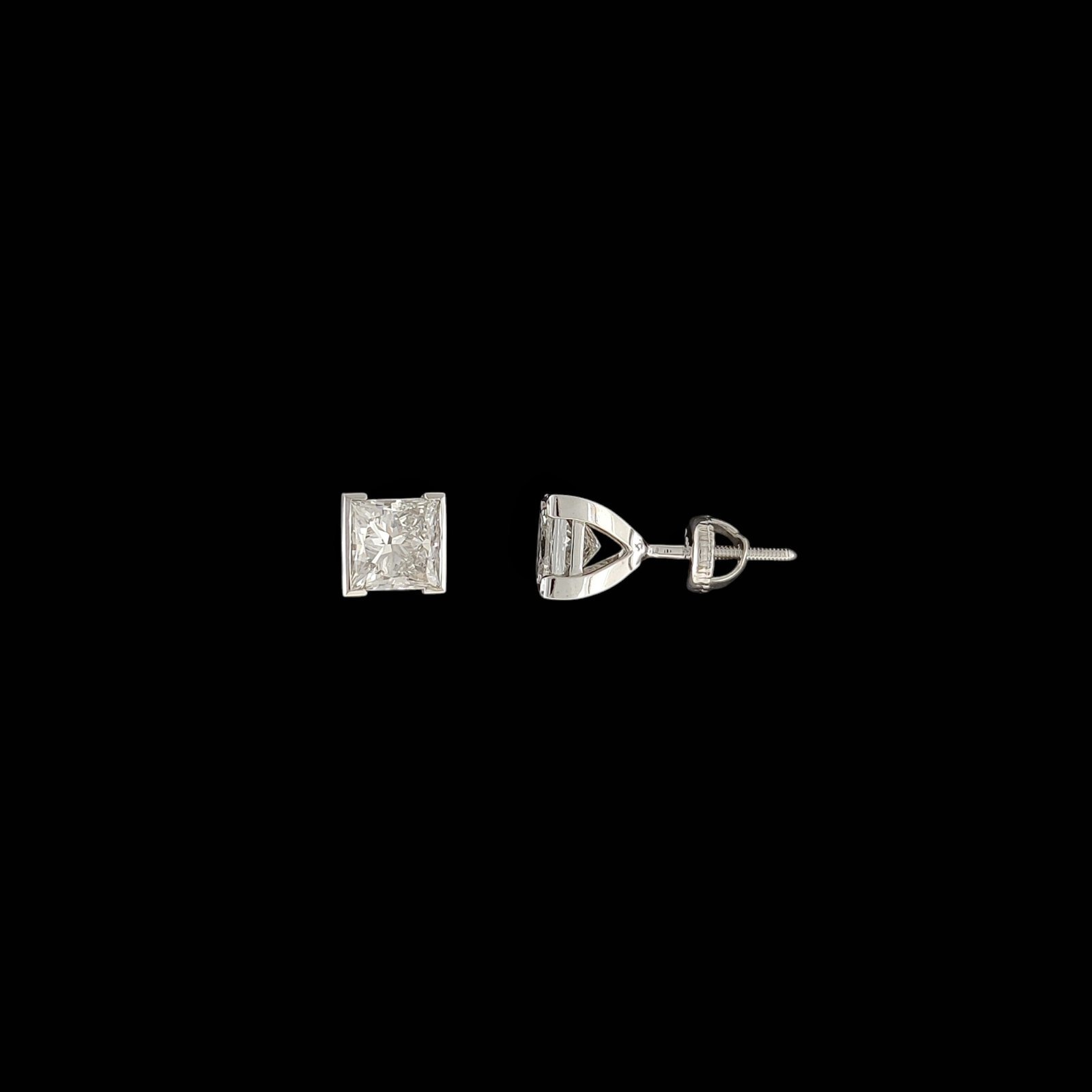 Princess Cut Solitaire Bezel Stud Earrings in 14K White Gold 1 Princess Cut Solitaire Bezel Stud Earrings in 14K White Gold