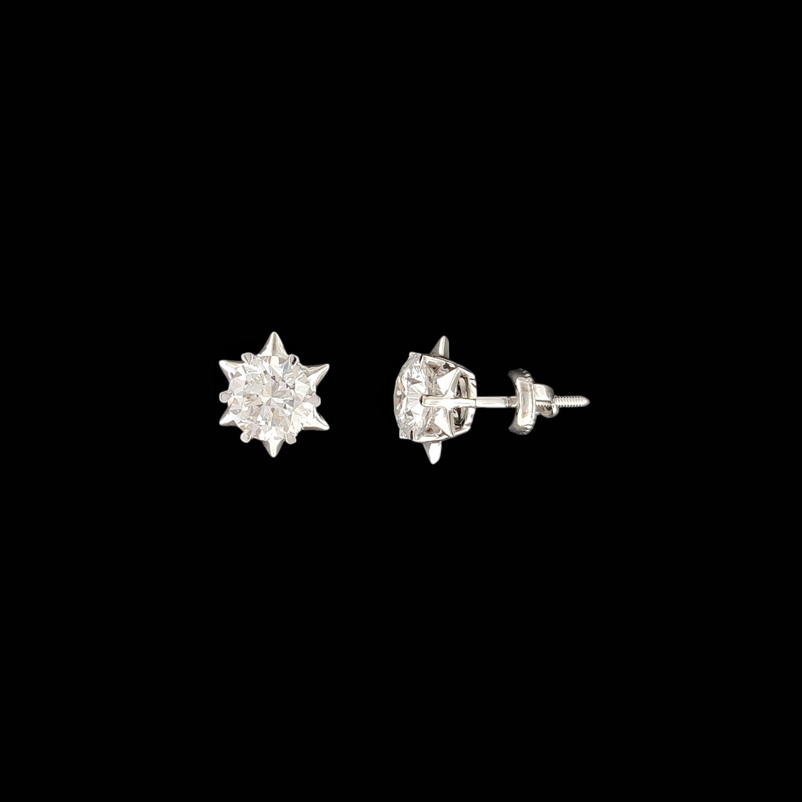 Six-Point Starburst Solitaire Diamond Stud Earrings in 14K White Gold 1 Six-Point Starburst Solitaire Diamond Stud Earrings in 14K White Gold
