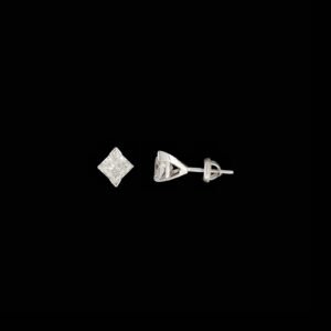 Kite Rhombus Solitaire Diamond Stud Earrings in 14K White Gold