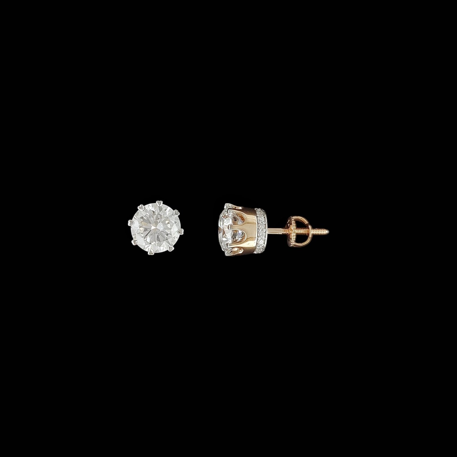 Six-Prong Crown Solitaire Diamond Stud Earrings in 14K Two-Tone Gold 1 Six-Prong Crown Solitaire Diamond Stud Earrings in 14K Two-Tone Gold