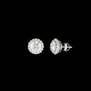 Classic Filigree Halo Solitaire Diamond Stud Earrings in 14K White Gold