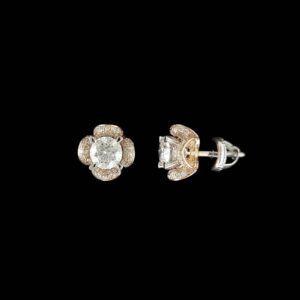 Four-Petal Clover Rose Gold Halo Diamond Studs in 14K Two-Tone Gold