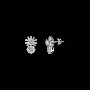 Two-Stone Sunburst Fan Tiered Diamond Stud Earrings in 14K White Gold