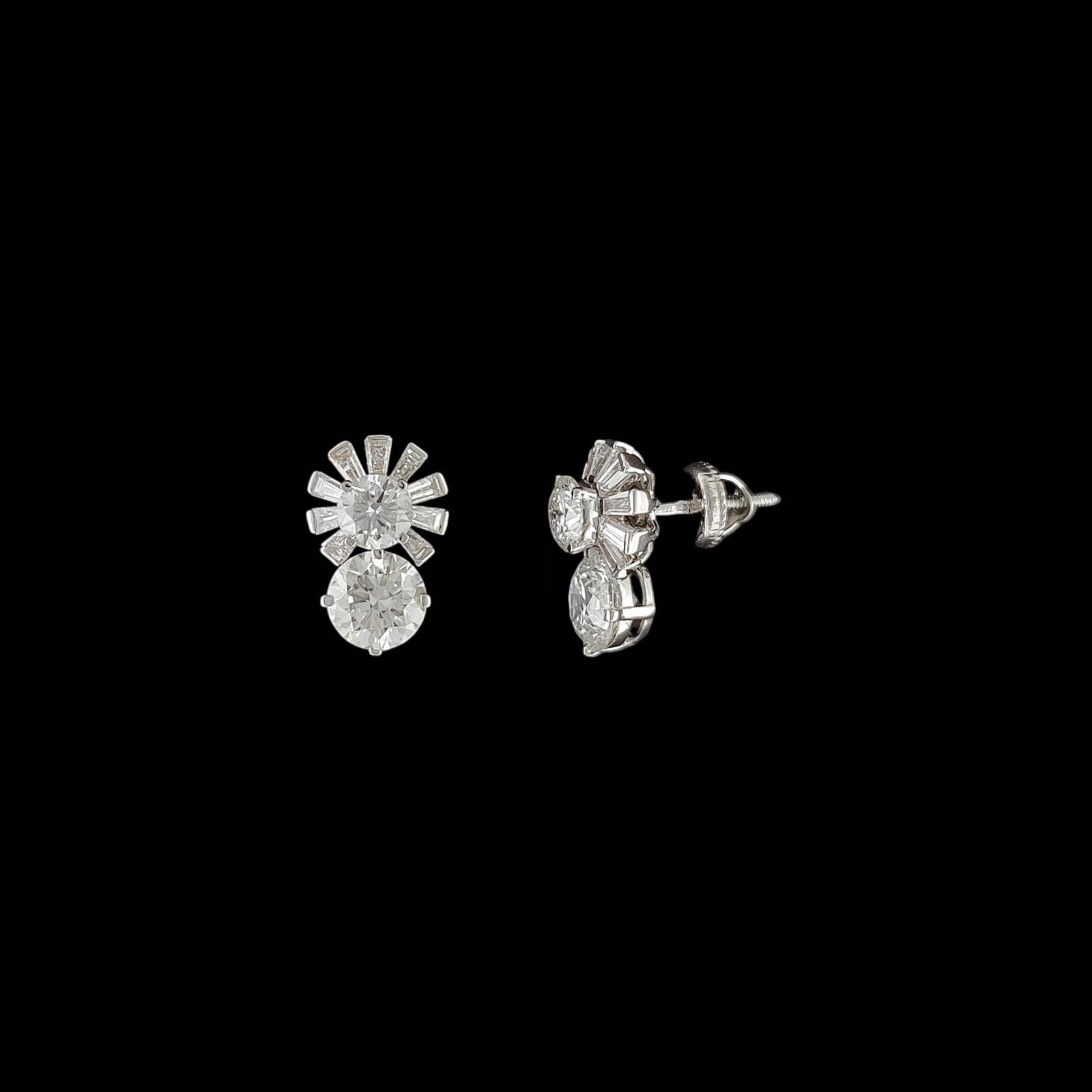 Two-Stone Sunburst Fan Tiered Diamond Stud Earrings in 14K White Gold 1 Two-Stone Sunburst Fan Tiered Diamond Stud Earrings in 14K White Gold