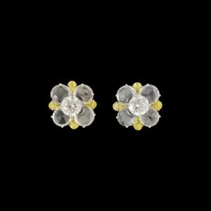 Rose-Cut Diamond & Fancy Yellow Leaf Blossom Studs in 14K Two-Tone Gold