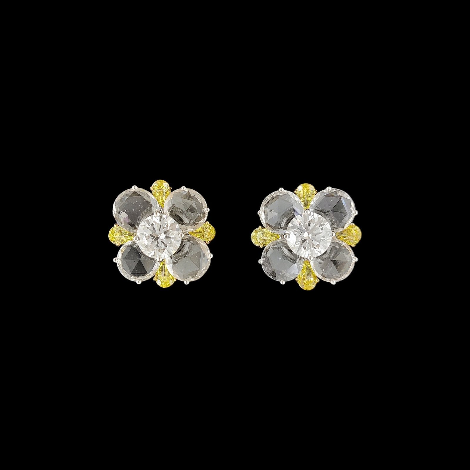 Rose-Cut Diamond & Fancy Yellow Leaf Blossom Studs in 14K Two-Tone Gold 1 Rose-Cut Diamond & Fancy Yellow Leaf Blossom Studs in 14K Two-Tone Gold