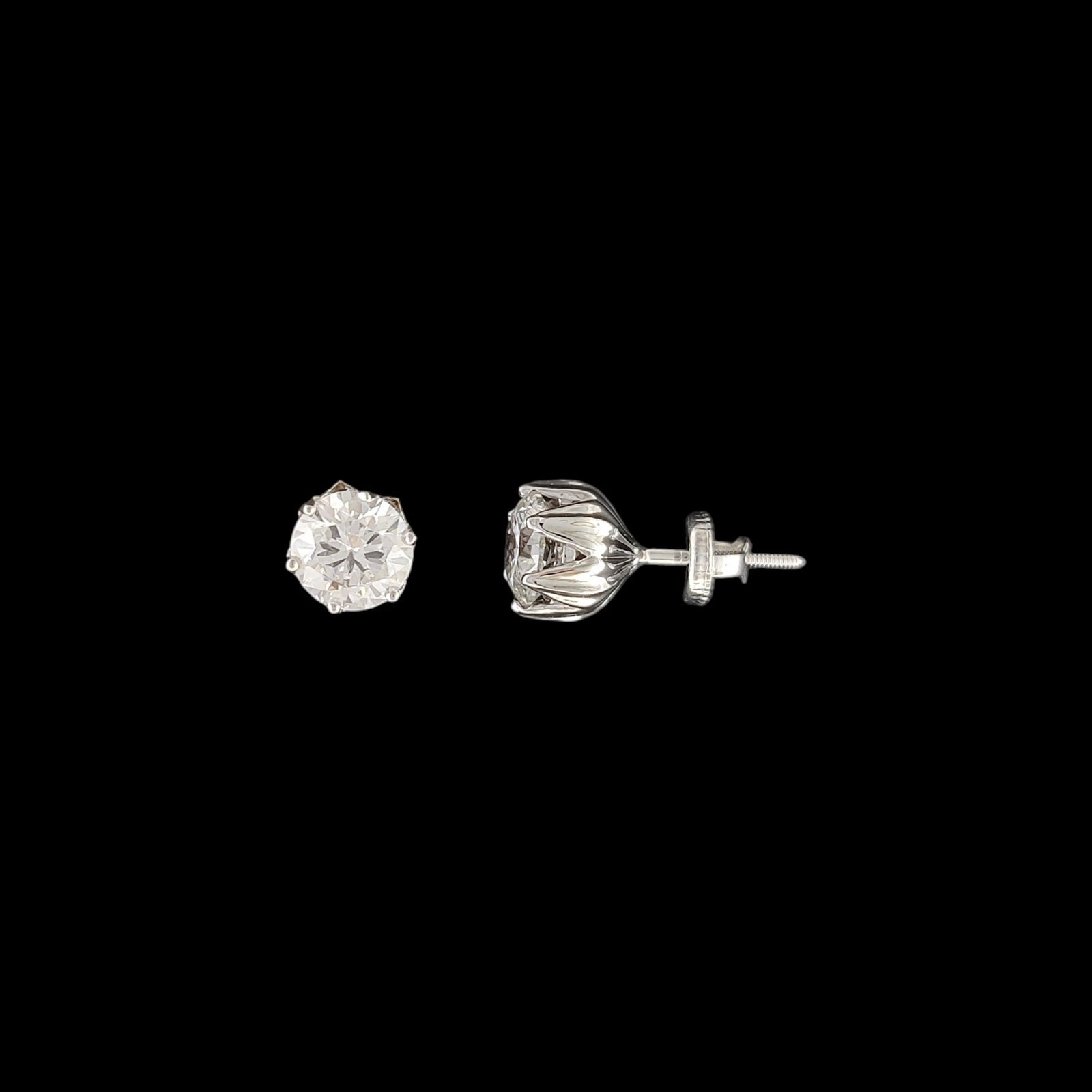 Tulip Petal Solitaire Diamond Stud Earrings in 14K White Gold 1 Tulip Petal Solitaire Diamond Stud Earrings in 14K White Gold