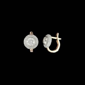 Dome Pav? Halo Huggie Leverback Diamond Earrings in 14K Two-Tone Gold