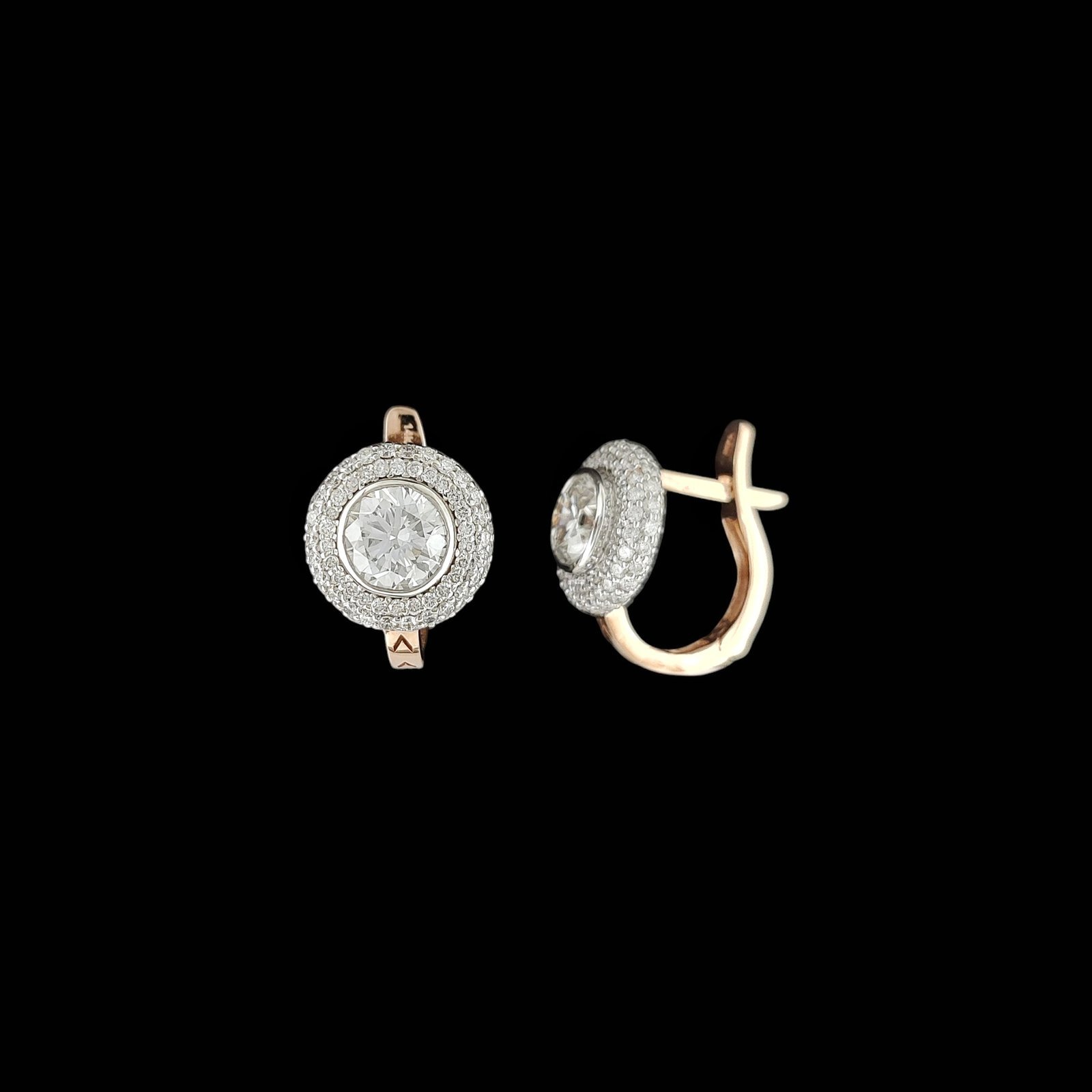 Dome Pav? Halo Huggie Leverback Diamond Earrings in 14K Two-Tone Gold 1 Dome Pav? Halo Huggie Leverback Diamond Earrings in 14K Two-Tone Gold