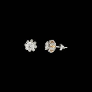 Crown Gallery Scalloped Pav? Solitaire Diamond Studs in 14K Two-Tone Gold